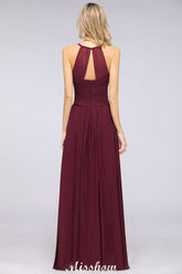 A-Line Halter V-Neck Sleeveless Bridesmaid Dress Ruffles Evening Swing Dress